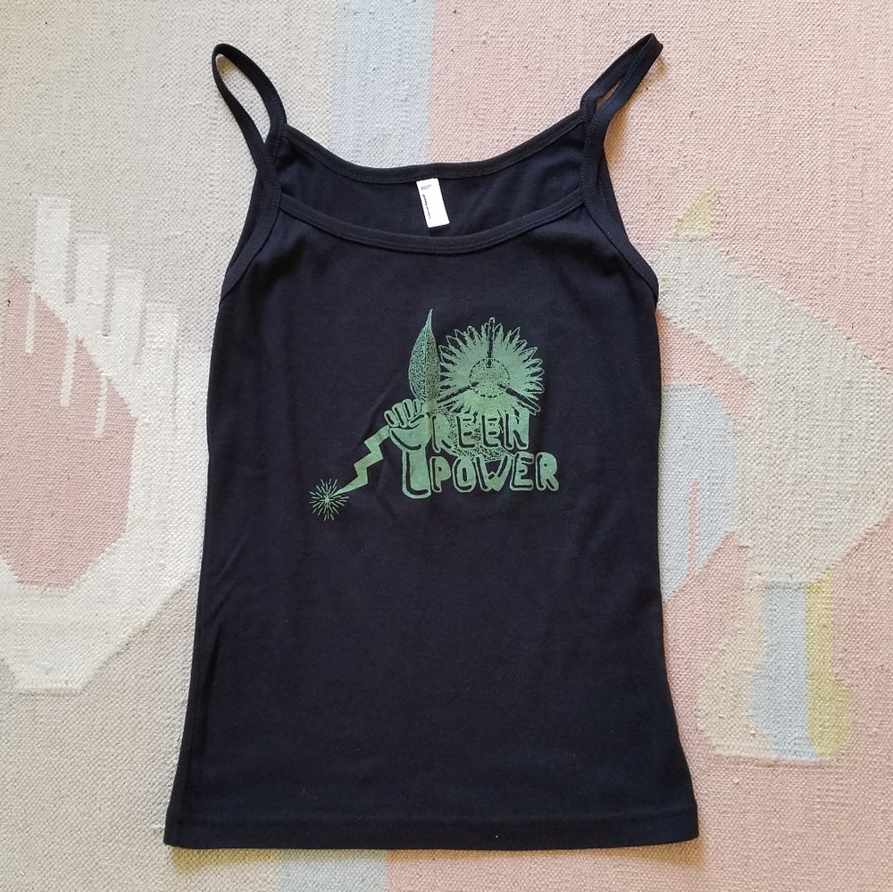 Green Power glow in the dark tank top Women's Size M and Size L spaghetti Black